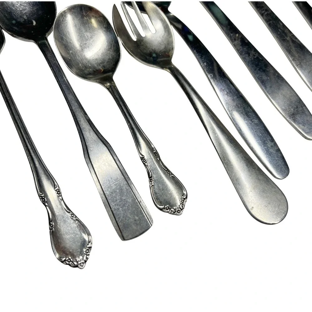 Assorted Stainless Steel Flatware Grapefruit‎ Spoons Fork 9pcs Needs Cleaning